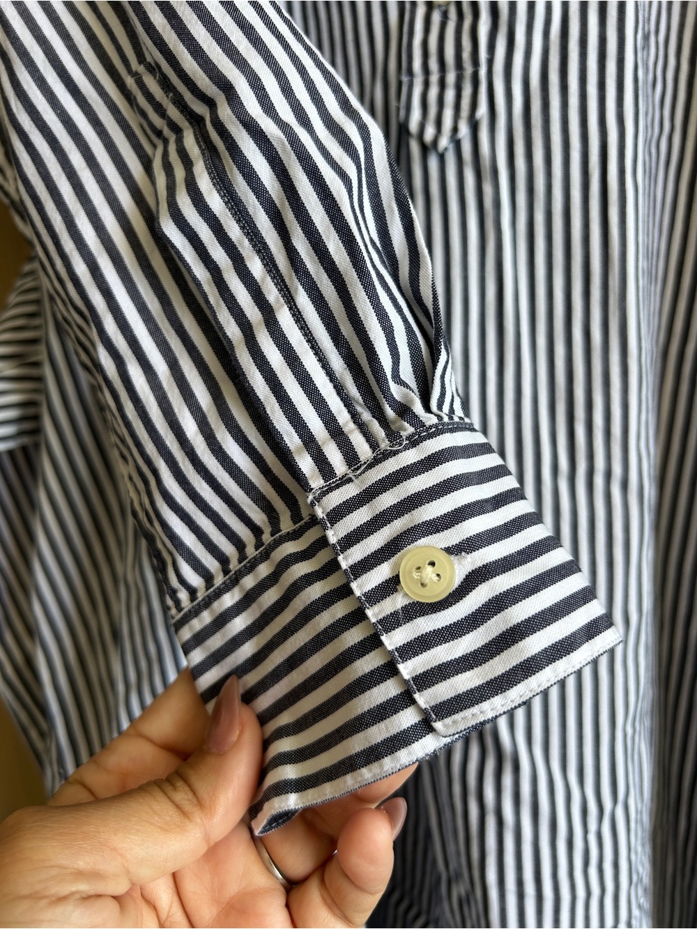 Gap brand navy and white striped poplin shirt dress, size medium - Picture 11 of 13
